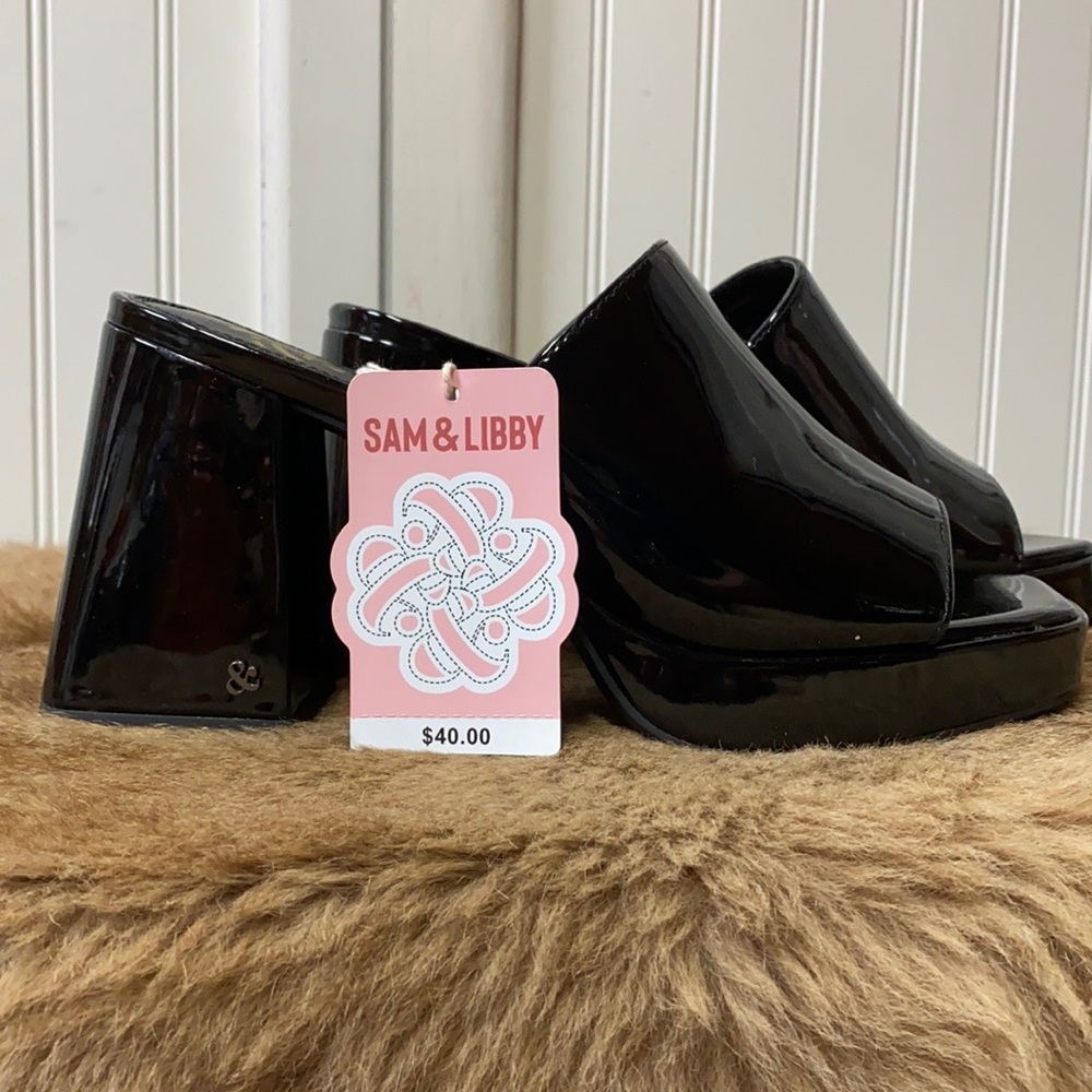 Sam & Libby Black Chunky Heels Platform Shoes 9 NWT Retro GoGo - Picture 11 of 11